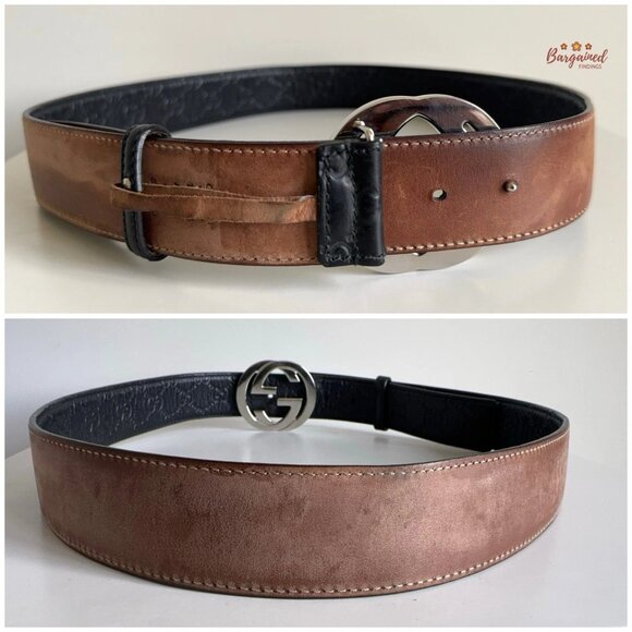 Authentic Gucci Guccissima Leather Silver Interlocking G Buckle Belt 95/38 - Picture 6 of 12